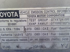2016 TOYOTA 4RUNNER, SILVER 1F7, SR5, AT, 4WD,  Z25098